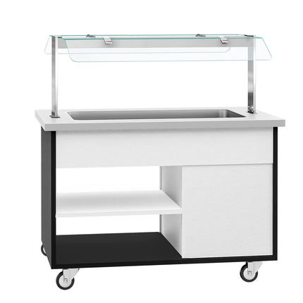 GGM Gastro Heated Bain Marie Buffet Counter DANZIG - 1300mm - for 3x GN 1/1 - Mobile - with Gantry - with Sneeze Screen