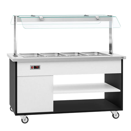 GGM Gastro Heated Bain Marie Buffet Counter DANZIG - 1600mm - for 4x GN 1/1 - Mobile - with Gantry - with Sneeze Screen