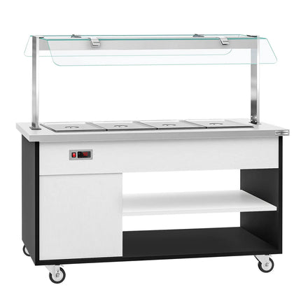GGM Gastro Heated Bain Marie Buffet Counter DANZIG - 1600mm - for 4x GN 1/1 - Mobile - with Gantry - with Sneeze Screen