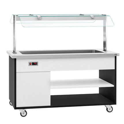 GGM Gastro Heated Bain Marie Buffet Counter DANZIG - 1600mm - for 4x GN 1/1 - Mobile - with Gantry - with Sneeze Screen