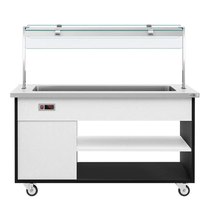 GGM Gastro Heated Bain Marie Buffet Counter DANZIG - 1600mm - for 4x GN 1/1 - Mobile - with Gantry - with Sneeze Screen