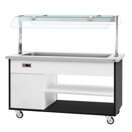 GGM Gastro Heated Bain Marie Buffet Counter DANZIG - 1600mm - for 4x GN 1/1 - Mobile - with Gantry - with Sneeze Screen