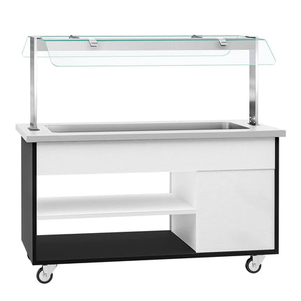 GGM Gastro Heated Bain Marie Buffet Counter DANZIG - 1600mm - for 4x GN 1/1 - Mobile - with Gantry - with Sneeze Screen