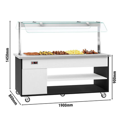 GGM Gastro Heated Bain Marie Buffet Counter DANZIG - 1900mm - for 5x GN 1/1 - Mobile - with Gantry - with Sneeze Screen