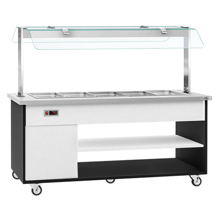 GGM Gastro Heated Bain Marie Buffet Counter DANZIG - 1900mm - for 5x GN 1/1 - Mobile - with Gantry - with Sneeze Screen