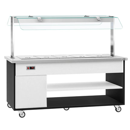GGM Gastro Heated Bain Marie Buffet Counter DANZIG - 1900mm - for 5x GN 1/1 - Mobile - with Gantry - with Sneeze Screen