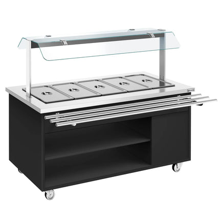 GGM Gastro Heated Bain Marie Buffet Counter DANZIG - on Castors - 1900 mm - for 5 × GN 1/1 - with Tray Slide - Black