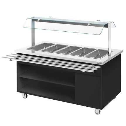 GGM Gastro Heated Bain Marie Buffet Counter DANZIG - on Castors - 1900 mm - for 5 × GN 1/1 - with Tray Slide - Black