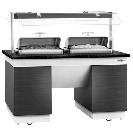 GGM Gastro Heated Bain Marie Buffet Counter DUBLIN - 1600mm - with 2 Chafing Dishes - on Castors - Brown
