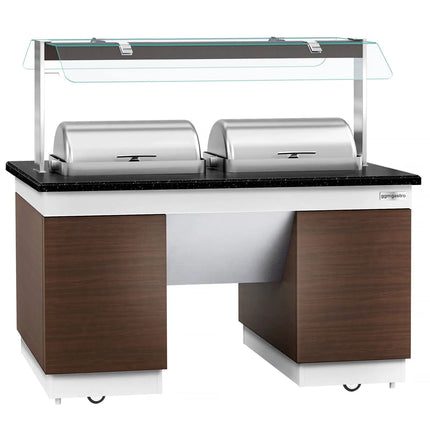 GGM Gastro Heated Bain Marie Buffet Counter DUBLIN - 1600mm - with 2 Chafing Dishes - on Castors - Brown