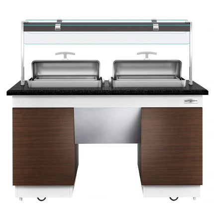 GGM Gastro Heated Bain Marie Buffet Counter DUBLIN - 1600mm - with 2 Chafing Dishes - on Castors - Brown
