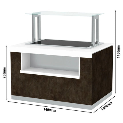 GGM Gastro Heated Servery Counter PRAGUE - 1400mm - with Hot Plate - on Castors