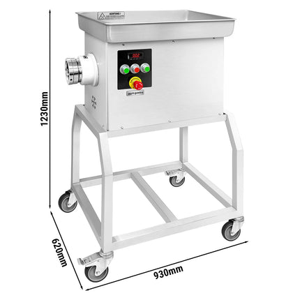 GGM Gastro Heavy Duty Electric Meat Mincer - Size 32 - 600kg/h - 3 kW - 236rpm - Mincing Plate 3.5mm - with Castors - with Cooling System