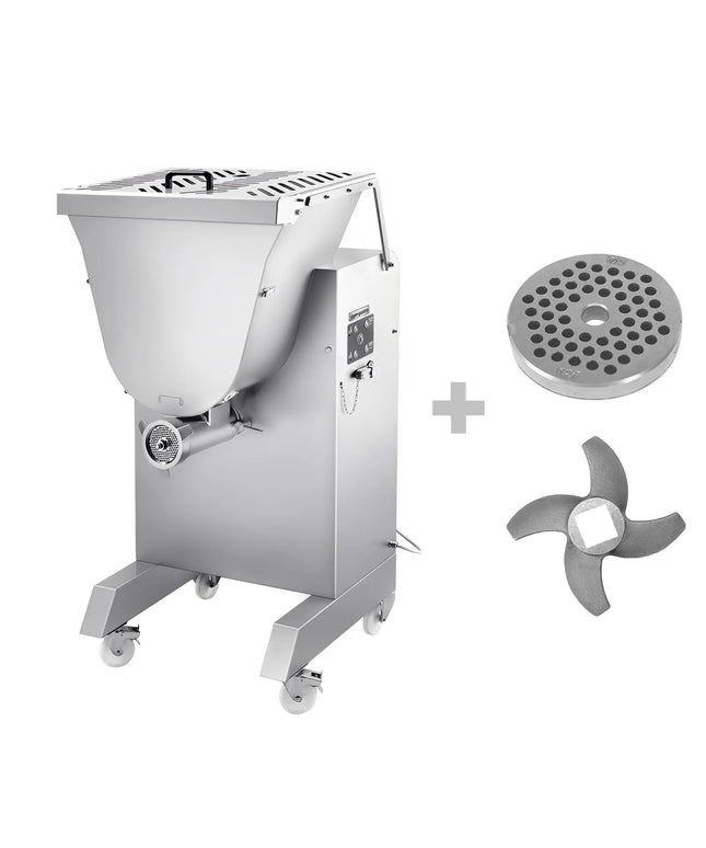 GGM Gastro Heavy Duty Electric Meat Mincer - Size 42 with Meat Mixer - 1000-1200kg/h - 5.15 kW - Mincing Plate 4.5mm - with Castors