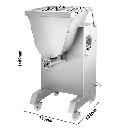 GGM Gastro Heavy Duty Electric Meat Mincer - Size 42 with Meat Mixer - 1000-1200kg/h - 3.68 kW - Mincing Plate 4.5mm - with Castors