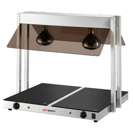 GGM Gastro Hot Plate Stainless Steel with Ceramic Glass Surface - 730mm - 1.07 kW - with 2 Infrared Heat Lamps - with Toughened Glass Sneeze Screen