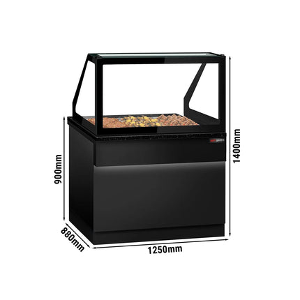GGM Gastro Hot Servery Counter TORONTO - 1250mm - black front - Bain Marie Top for 3x GN 1/1 - Black Granite Worktop