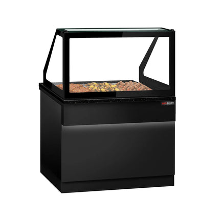GGM Gastro Hot Servery Counter TORONTO - 1250mm - black front - Bain Marie Top for 3x GN 1/1 - Black Granite Worktop