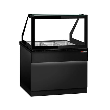 GGM Gastro Hot Servery Counter TORONTO - 1250mm - black front - Bain Marie Top for 3x GN 1/1 - Black Granite Worktop