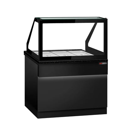 GGM Gastro Hot Servery Counter TORONTO - 1250mm - black front - Bain Marie Top for 3x GN 1/1 - Black Granite Worktop