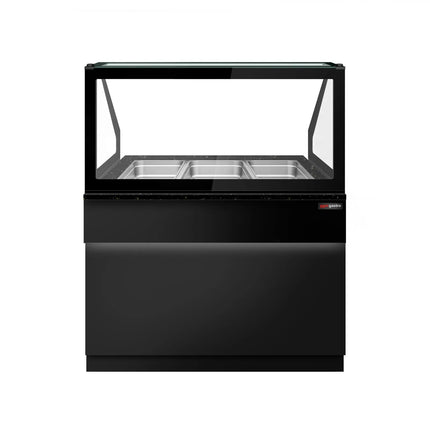 GGM Gastro Hot Servery Counter TORONTO - 1250mm - black front - Bain Marie Top for 3x GN 1/1 - Black Granite Worktop