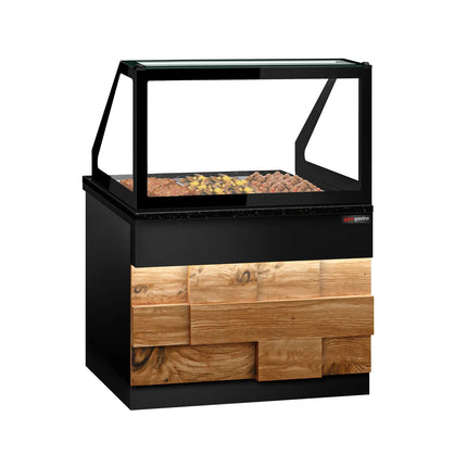 GGM Gastro Hot Servery Counter TORONTO - 1250mm - wood front - Bain Marie Top for 3x GN 1/1 - Black Granite Worktop