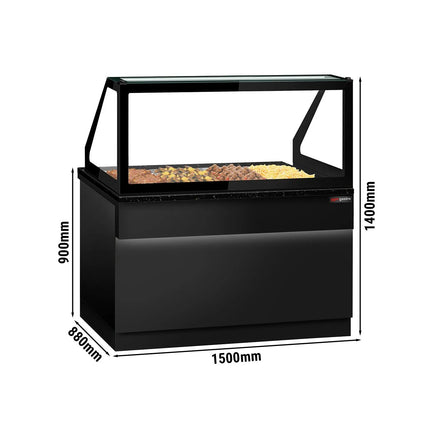 GGM Gastro Hot Servery Counter TORONTO - 1500mm - black front - Bain Marie Top for 4x GN 1/1 - Black Granite Worktop