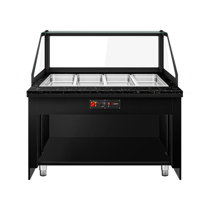 GGM Gastro Hot Servery Counter TORONTO - 1500mm - black front - Bain Marie Top for 4x GN 1/1 - Black Granite Worktop