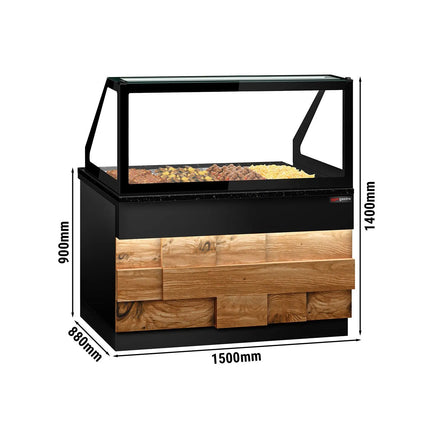 GGM Gastro Hot Servery Counter TORONTO - 1500mm - wood front - Bain Marie Top for 4x GN 1/1 - Black Granite Worktop