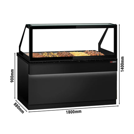 GGM Gastro Hot Servery Counter TORONTO - 1800mm - black front - Bain Marie Top for 5x GN 1/1 - Black Granite Worktop