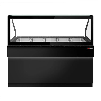 GGM Gastro Hot Servery Counter TORONTO - 1800mm - black front - Bain Marie Top for 5x GN 1/1 - Black Granite Worktop