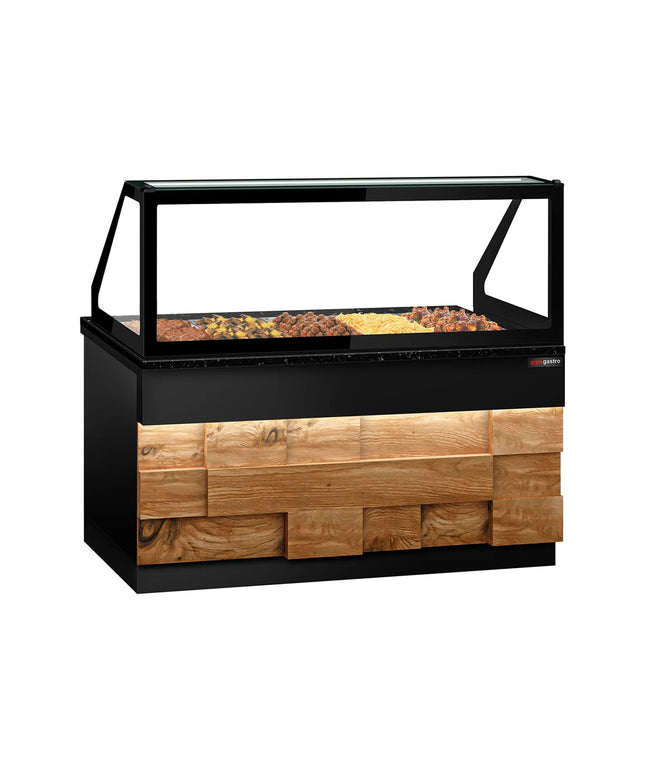 GGM Gastro Hot Servery Counter TORONTO - 1800mm - wood front - Bain Marie Top for 5x GN 1/1 - Black Granite Worktop