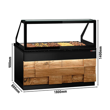 GGM Gastro Hot Servery Counter TORONTO - 1800mm - wood front - Bain Marie Top for 5x GN 1/1 - Black Granite Worktop