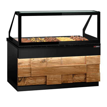 GGM Gastro Hot Servery Counter TORONTO - 1800mm - wood front - Bain Marie Top for 5x GN 1/1 - Black Granite Worktop