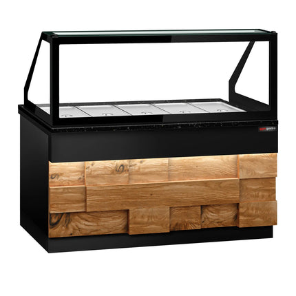 GGM Gastro Hot Servery Counter TORONTO - 1800mm - wood front - Bain Marie Top for 5x GN 1/1 - Black Granite Worktop