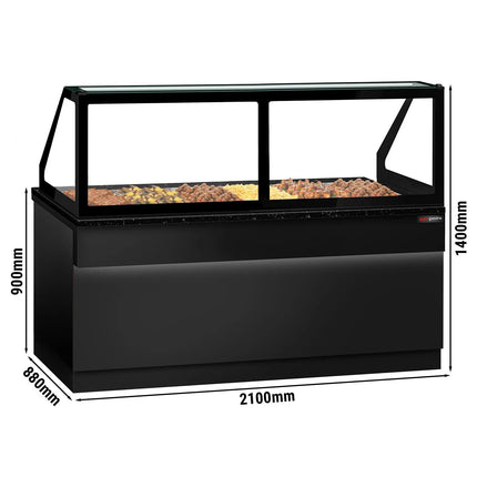 GGM Gastro Hot Servery Counter TORONTO - 2100mm - black front - Bain Marie Top for 6x GN 1/1 - Black Granite Worktop