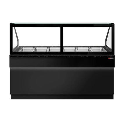 GGM Gastro Hot Servery Counter TORONTO - 2100mm - black front - Bain Marie Top for 6x GN 1/1 - Black Granite Worktop