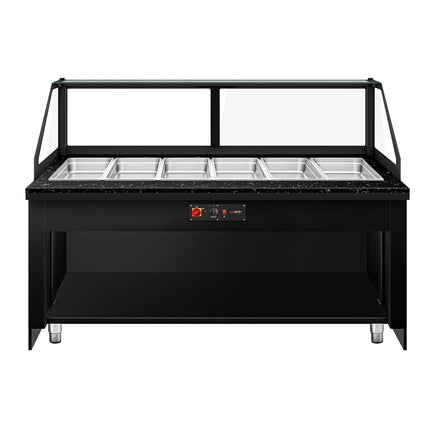 GGM Gastro Hot Servery Counter TORONTO - 2100mm - black front - Bain Marie Top for 6x GN 1/1 - Black Granite Worktop