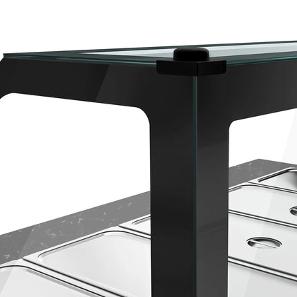 GGM Gastro Hot Servery Counter TORONTO - 2100mm - black front - Bain Marie Top for 6x GN 1/1 - Black Granite Worktop