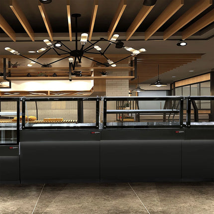 GGM Gastro Hot Servery Counter TORONTO - 2100mm - black front - Bain Marie Top for 6x GN 1/1 - Black Granite Worktop