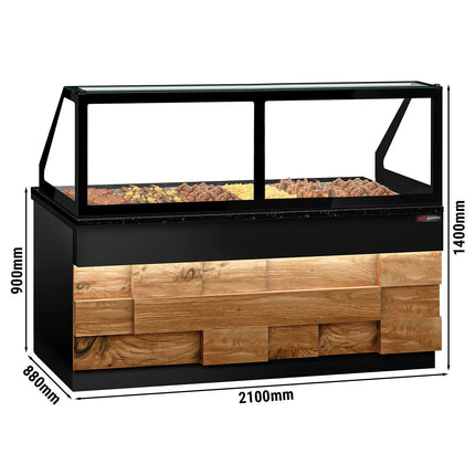 GGM Gastro Hot Servery Counter TORONTO - 2100mm - wood front - Bain Marie Top for 6x GN 1/1 - Black Granite Worktop