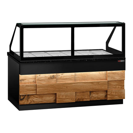GGM Gastro Hot Servery Counter TORONTO - 2100mm - wood front - Bain Marie Top for 6x GN 1/1 - Black Granite Worktop