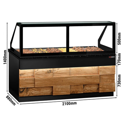 GGM Gastro Hot Servery Counter TORONTO - 2100mm - wood front - Bain Marie Top for 6x GN 1/1 - Black Granite Worktop