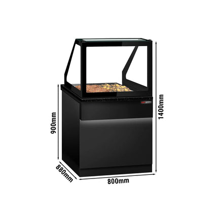 GGM Gastro Hot Servery Counter TORONTO - 800mm - black front - Bain Marie Top for 2x GN 1/1 - Black Granite Worktop