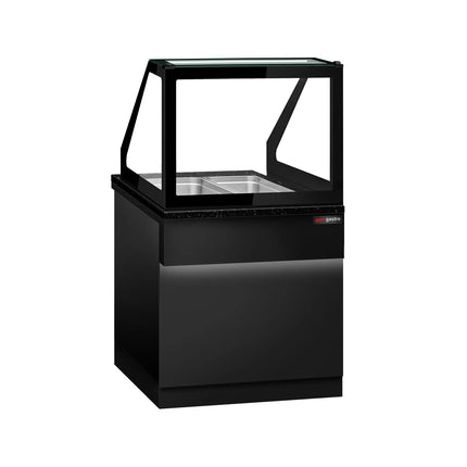 GGM Gastro Hot Servery Counter TORONTO - 800mm - black front - Bain Marie Top for 2x GN 1/1 - Black Granite Worktop