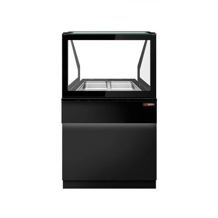 GGM Gastro Hot Servery Counter TORONTO - 800mm - black front - Bain Marie Top for 2x GN 1/1 - Black Granite Worktop