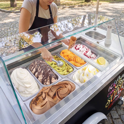 GGM Gastro Ice Cream Cart - 1570mm - with sink - for 7 x 5 litres Napoli pans