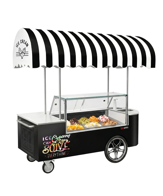 GGM Gastro Ice Cream Cart - 2146mm - with sink - for 9 x 5 litres Napoli pans - rear sliding doors