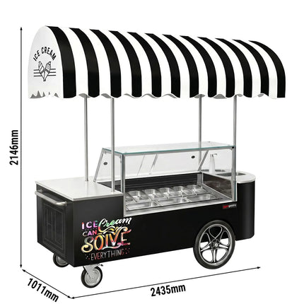 GGM Gastro Ice Cream Cart - 2146mm - with sink - for 9 x 5 litres Napoli pans - rear sliding doors