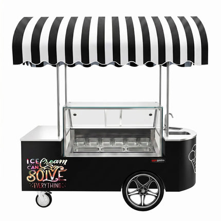 GGM Gastro Ice Cream Cart - 2146mm - with sink - for 9 x 5 litres Napoli pans - rear sliding doors